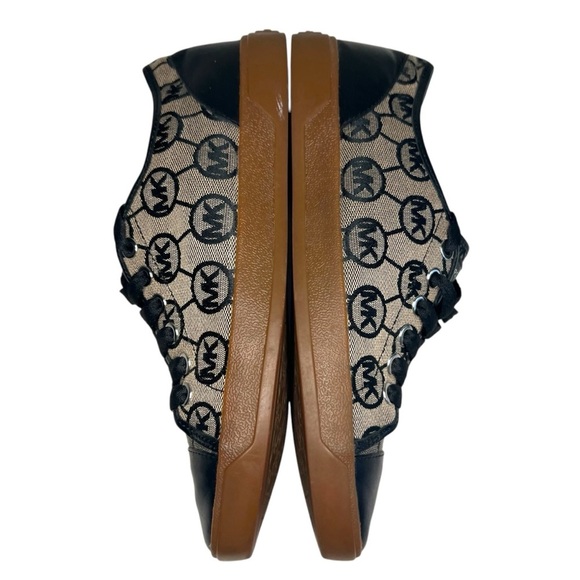 Michael Kors MK City Black and Brown Monogram Leather Canvas Sneakers Size 7.5 - Picture 5 of 12